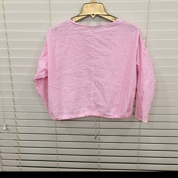 Zara 3/4 sleeve pinstripe half zip elastic drawstring waist crop wrap top - Picture 4 of 4